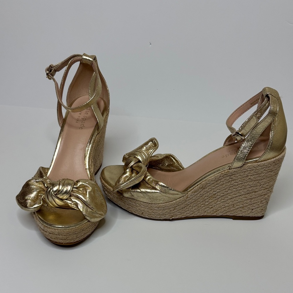 KATE SPADE Metallic Gold Wedge Sandals - Picture 2 of 3